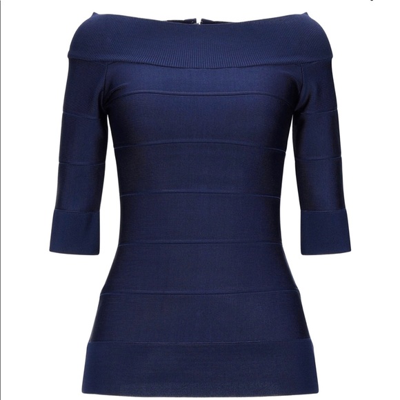 Herve Leger Dark Blue (Navy) Off the shoulder top - Picture 1 of 2